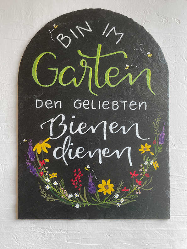 Schieferplatte "Bienen dienen"